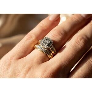 Vintage Sterling Silver Diamond Ring Set – Stackable Bands, Size 7